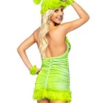 Leg Avenue Christmas Baddie Set Ruched Velvet Dress with Tie Back Halter Straps and Fur Trim