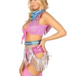 Leg Avenue Space Cowgirl Set Bandana Print Tie Front Crop Top with Fringe Trim