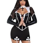 Leg Avenue Holy Hottie Set Boned Garter Dress with Cross Accents and Nun Habit (2 Piece) - XSmall - Black/White