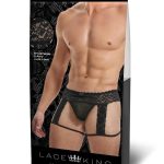 Lace King Men`s Lace and Mesh Garter Panty - Large/XLarge - Black