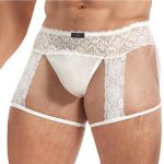 Lace King Men`s Lace and Mesh Garter Panty - Large/XLarge -White