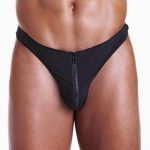 Fundies Unzip It Thong With Black Zorro Mask - O/S - Black