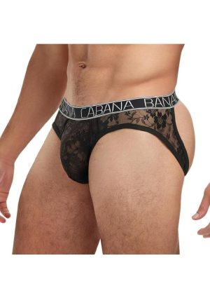 Banana Cabana Lace Nights Open Back Brief - Medium/Large - Black