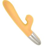 Goddess Tapping Thruster Rechargeable Silicone Rabbit Vibrator with Clitoral Stimulator - Yellow