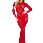 Leg Avenue Lace and Net Body Con Gown with Heart Keyhole Detail - OS - Red