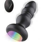 Atomic Thrusting Light-Up Rechargeable Silicone Power Plug with Remote Control - Black